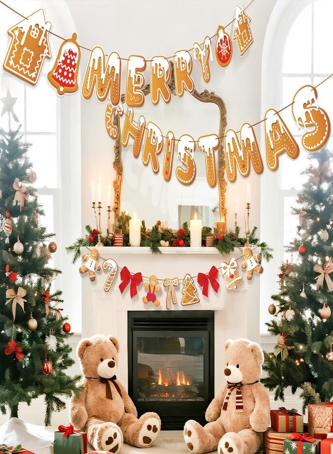 PAPER JAZZ Gingerbread Christmas Decoration Merry Christmas Banner,3 Pcs Gingerbread Christmas Garland,Xmas Backdrop Cute Hanging Decor for Wall, Tree, Door, Yard, Home, Office, Indoor Outdoor. - Image 4
