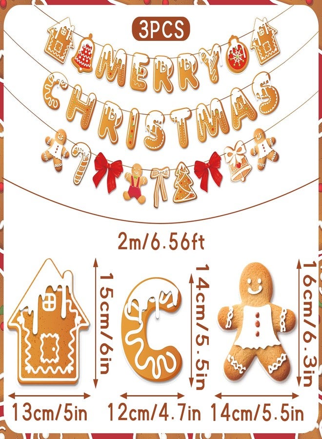 PAPER JAZZ Gingerbread Christmas Decoration Merry Christmas Banner,3 Pcs Gingerbread Christmas Garland,Xmas Backdrop Cute Hanging Decor for Wall, Tree, Door, Yard, Home, Office, Indoor Outdoor. - Image 2