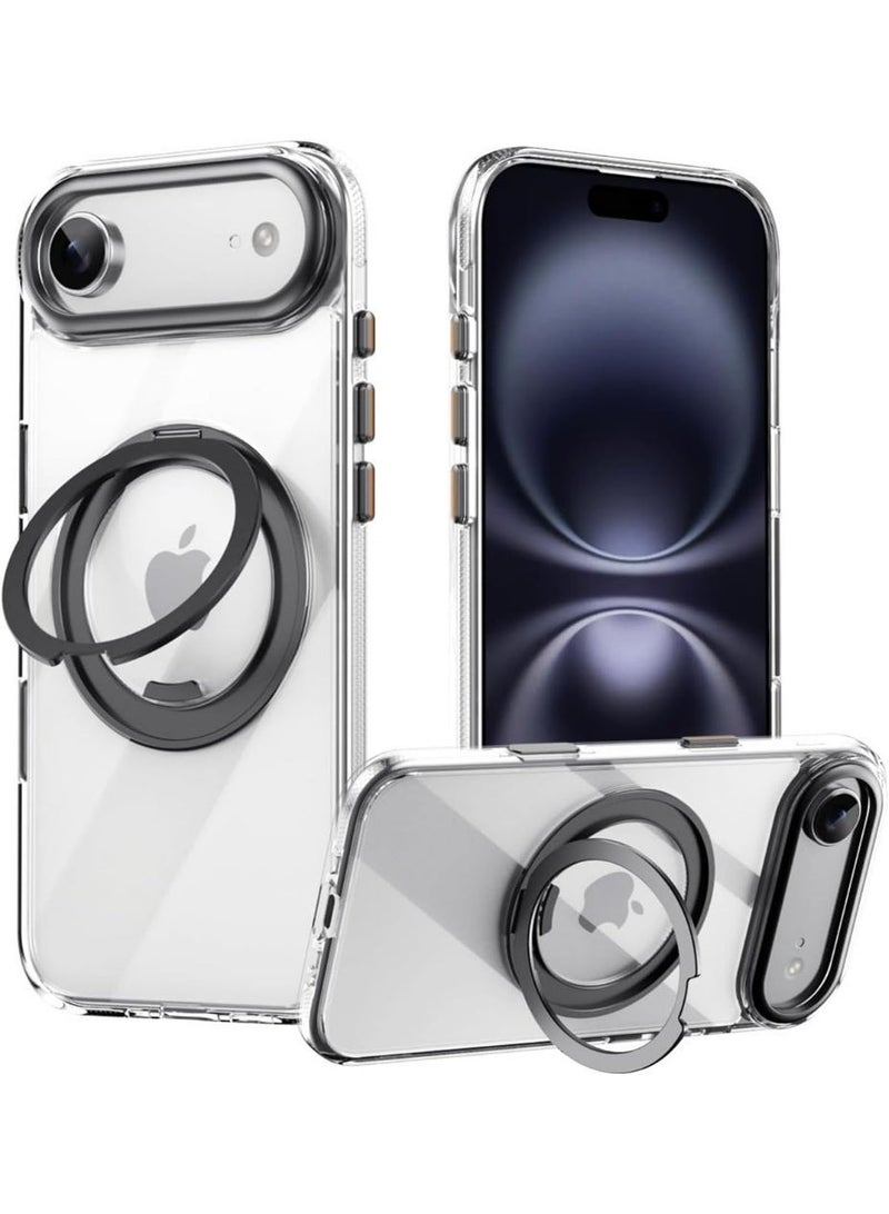 Case for Apple iPhone 17 Air with 360° Rotating Magnetic Ring Stand - Shockproof & Anti-Drop, Ultra-Thin Anti-Slip Smudge-Free Design, Transparent Back Panel, MagSafe Compatible, Black Holder - Image 1