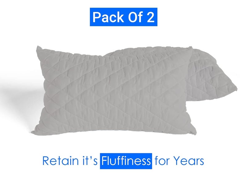 AVI Premium Quilted Bed Pillows for Sleeping Microfiber Filler Soft Luxurious for Side and Back Sleepers Set of 2 King Size 20 x 36 Inch Grey - Image 4