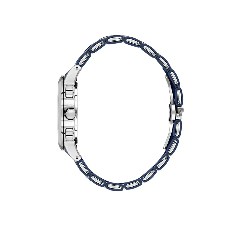 DANIEL KLEIN Men's Stainless Steel and Silicone Silver Alloy Case Analog Dark Blue Round Double Layer Dial Japanese Quartz Exclusive 50 Meters Water Resistant