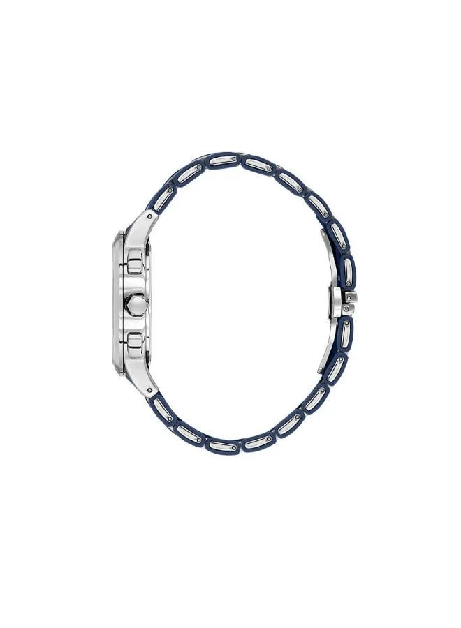 DANIEL KLEIN Men's Stainless Steel and Silicone Silver Alloy Case Analog Dark Blue Round Double Layer Dial Japanese Quartz Exclusive 50 Meters Water Resistant