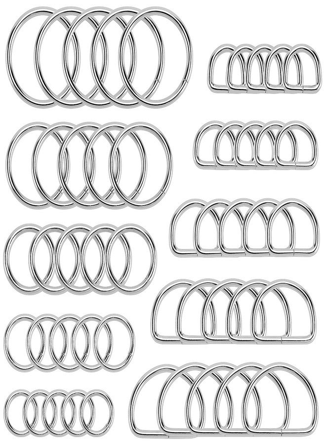 Hysagtek 50 pcs Metal O Ring and D Ring, Non-Welded Metal Rings Multi-Purpose Buckles for Bag Straps, Belts, Macrame, Pet Collar Leashes - Silver 15mm, 20mm, 25mm, 32mm, 38mm - Image 1