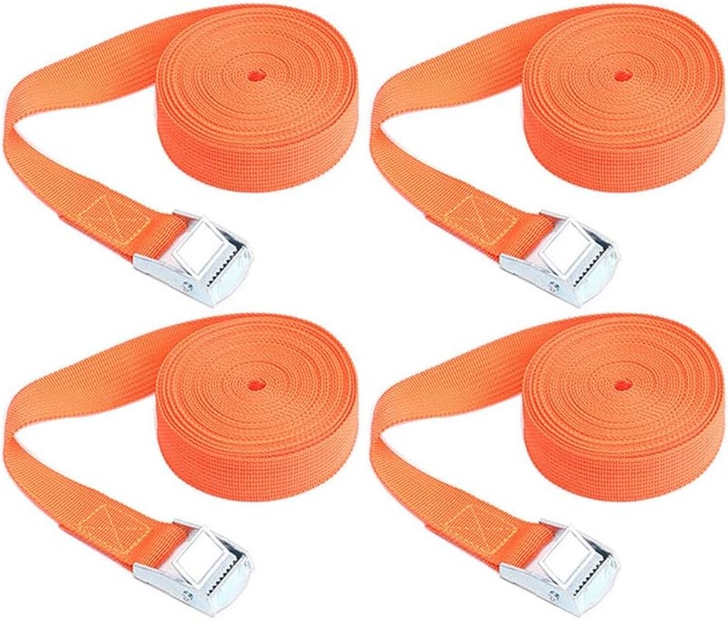 tooloflife 4 قطع أحزمة ربط بمزلاج، حزام شد قابل للتعديل لأمتعة الشحن والشاحنات الصغيرة والشاحنات والدراجات النارية (برتقالي) - 1 متر × 50 ملم - Image 1