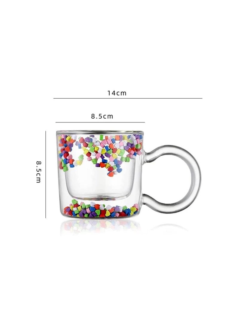 Beauenty Double Wall Glass Cup,Cute Mugs Creative Multicolor Heart Shaped Quicksand Coffee Mug Coffee Milk Cups Tea Juice Water Glass Drinkware Birthday Gift - Image 2