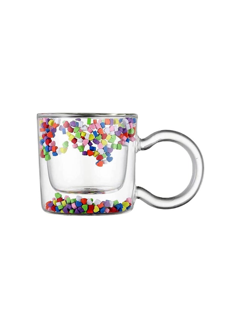 Beauenty Double Wall Glass Cup,Cute Mugs Creative Multicolor Heart Shaped Quicksand Coffee Mug Coffee Milk Cups Tea Juice Water Glass Drinkware Birthday Gift - Image 1