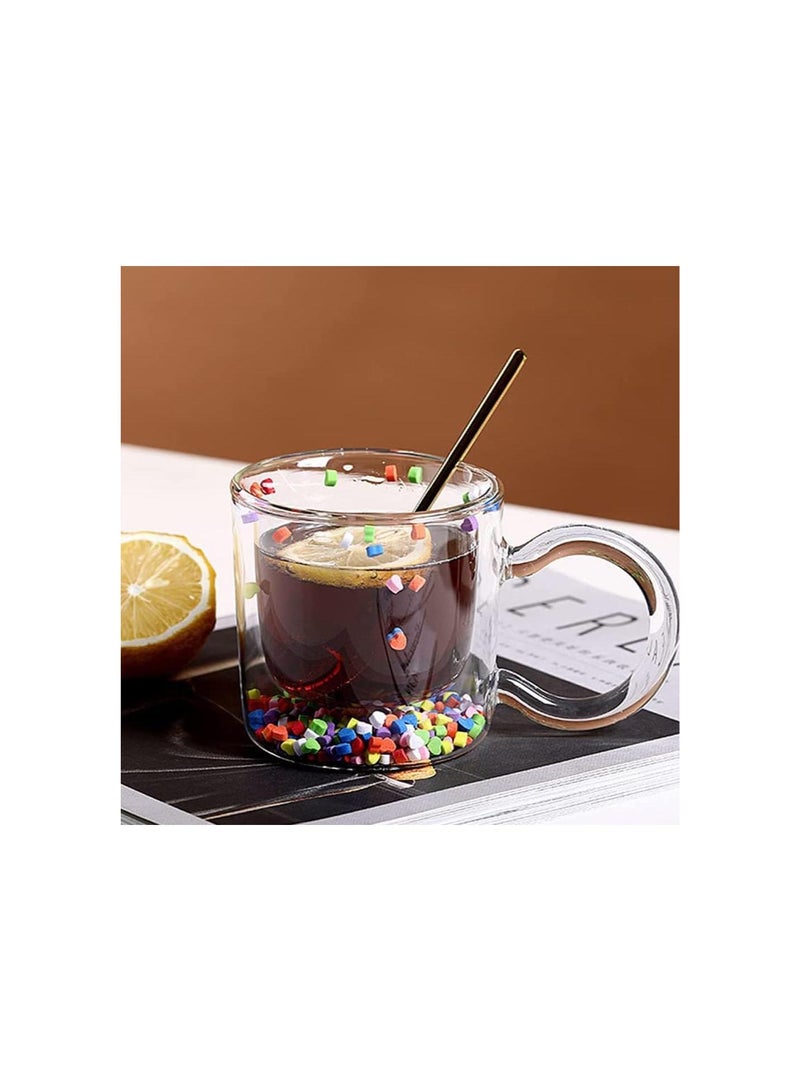 Beauenty Double Wall Glass Cup,Cute Mugs Creative Multicolor Heart Shaped Quicksand Coffee Mug Coffee Milk Cups Tea Juice Water Glass Drinkware Birthday Gift - Image 4