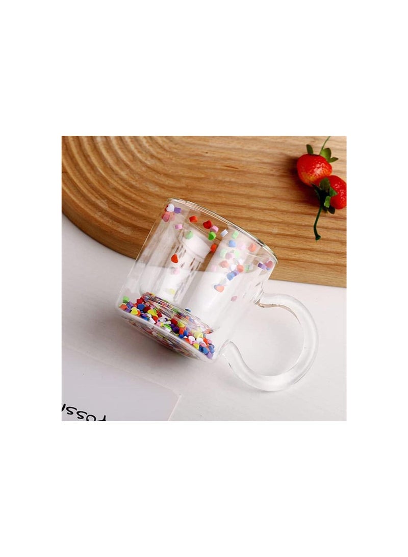 Beauenty Double Wall Glass Cup,Cute Mugs Creative Multicolor Heart Shaped Quicksand Coffee Mug Coffee Milk Cups Tea Juice Water Glass Drinkware Birthday Gift - Image 3