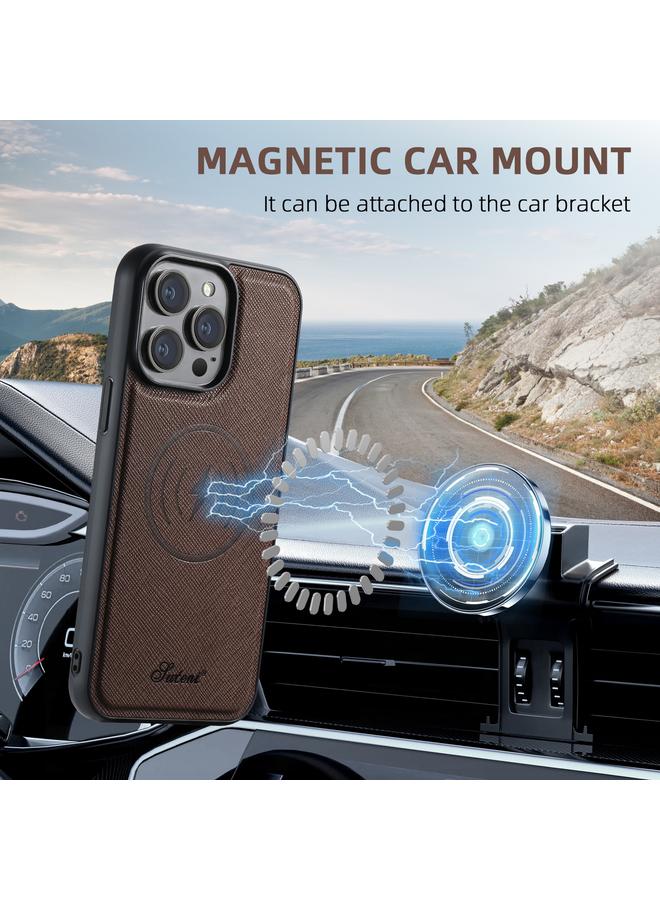 Suteni Case For iPhone 16 Pro H17 Cross Grain Leather MagSafe Detachable Wallet Phone Case - Image 5