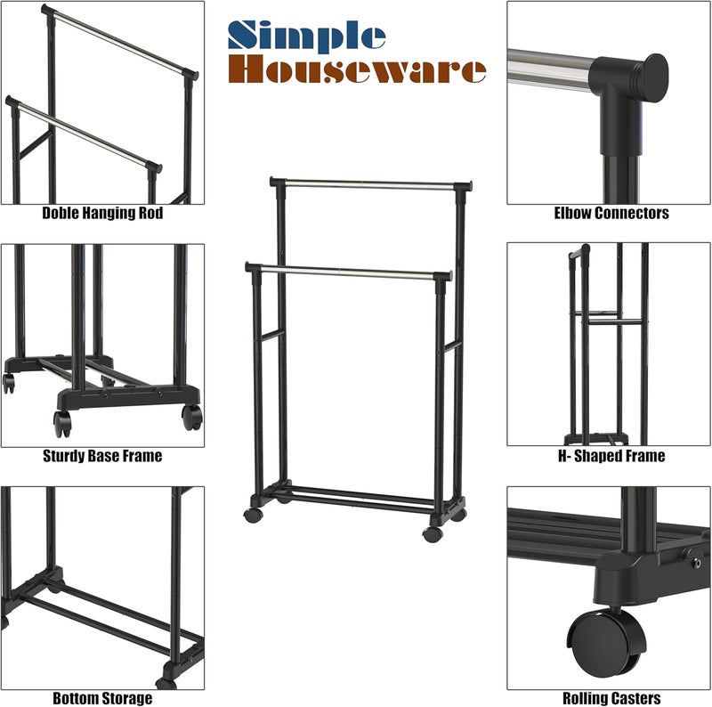 Simple Houseware Double Rod Portable Clothing Hanging Garment Rack - Image 3