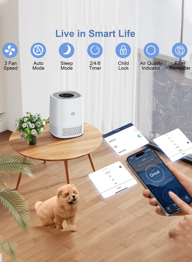 جوشبيرغ منقي هواء منزلي،جهاز تنقية هواء ذكي يعمل بالواي فاي لغرفة النوم، أدوات منزلية ذكية يتم التحكم فيها عبر التطبيق، فلتر H13 True HEPA، فلتر هواء مع تعديل وضع السرعة الثلاثية، الوضع التلقائي، وضع السكون ووظيفة المؤقت، منظف هادئ للحيوانات الأليفة، قشرة الرأس، حبوب اللقاح، الغبار، أبيض - Image 4