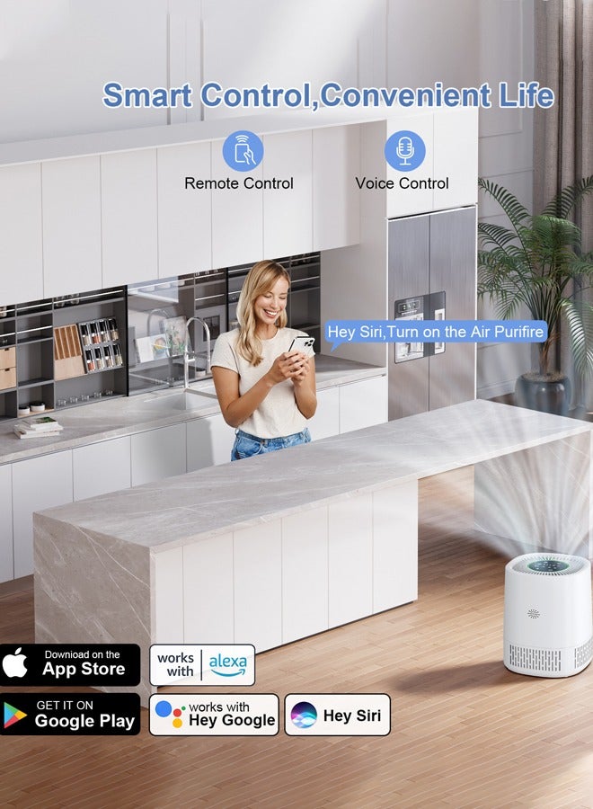 جوشبيرغ منقي هواء منزلي،جهاز تنقية هواء ذكي يعمل بالواي فاي لغرفة النوم، أدوات منزلية ذكية يتم التحكم فيها عبر التطبيق، فلتر H13 True HEPA، فلتر هواء مع تعديل وضع السرعة الثلاثية، الوضع التلقائي، وضع السكون ووظيفة المؤقت، منظف هادئ للحيوانات الأليفة، قشرة الرأس، حبوب اللقاح، الغبار، أبيض - Image 3