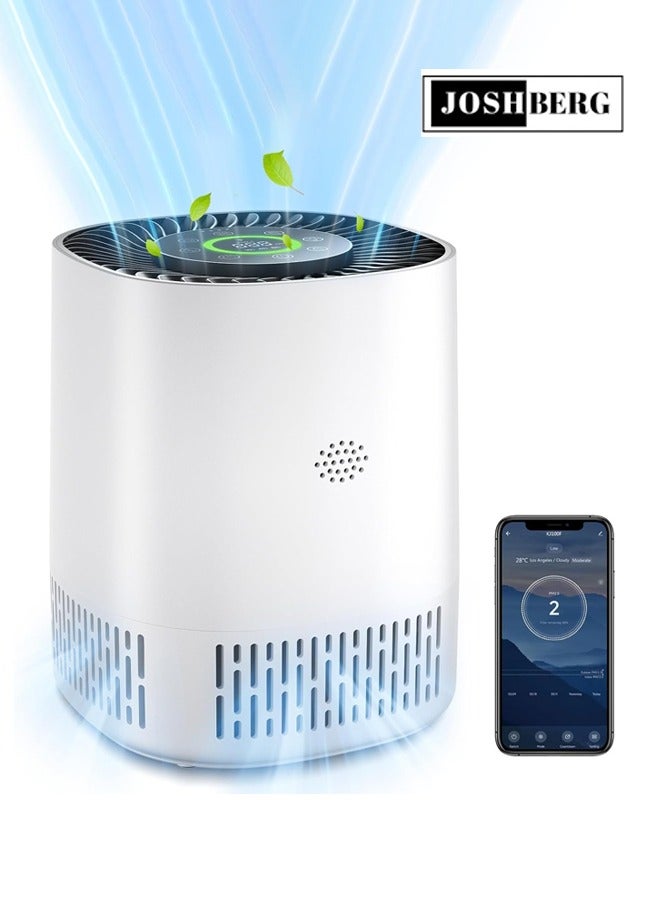 جوشبيرغ منقي هواء منزلي،جهاز تنقية هواء ذكي يعمل بالواي فاي لغرفة النوم، أدوات منزلية ذكية يتم التحكم فيها عبر التطبيق، فلتر H13 True HEPA، فلتر هواء مع تعديل وضع السرعة الثلاثية، الوضع التلقائي، وضع السكون ووظيفة المؤقت، منظف هادئ للحيوانات الأليفة، قشرة الرأس، حبوب اللقاح، الغبار، أبيض - Image 1