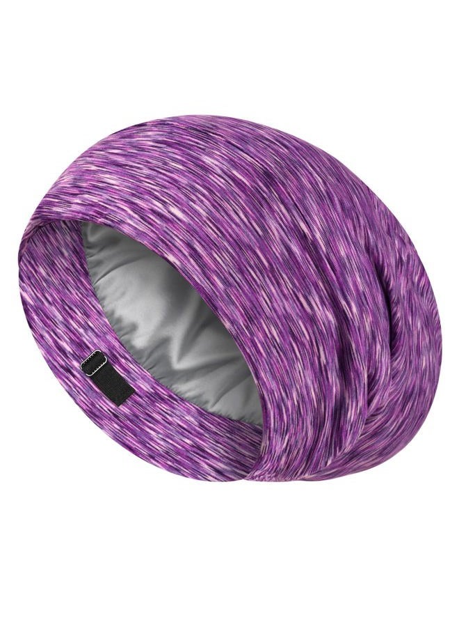 LULUSILK Mulberry Silk Lined Sleep Cap, No More Frizzy Tangled Hair, Stay On Silk Hair Wrap for Sleeping with Adjustable Strap, Silk Bonnet for Women and Men, Assorted Color Purple, Pack of 1 - Image 1