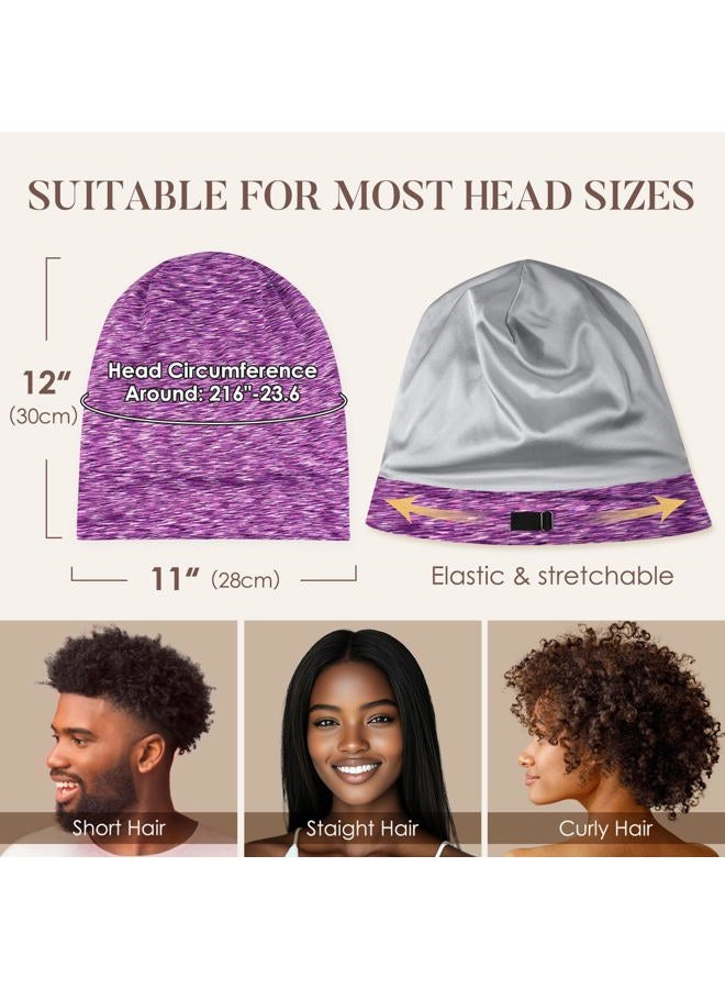 LULUSILK Mulberry Silk Lined Sleep Cap, No More Frizzy Tangled Hair, Stay On Silk Hair Wrap for Sleeping with Adjustable Strap, Silk Bonnet for Women and Men, Assorted Color Purple, Pack of 1 - Image 5