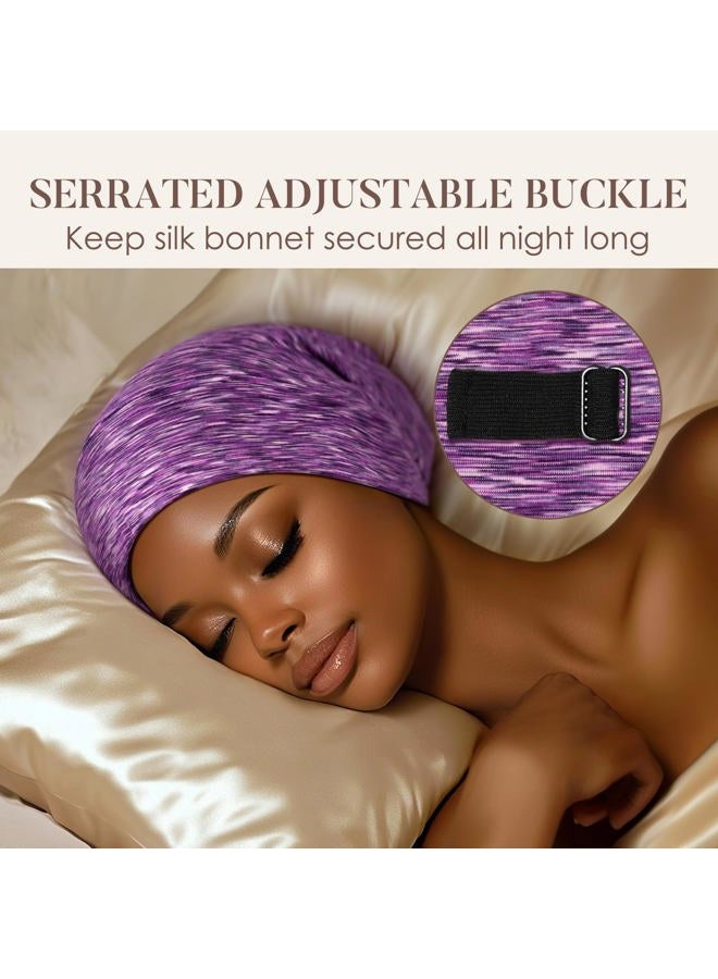 LULUSILK Mulberry Silk Lined Sleep Cap, No More Frizzy Tangled Hair, Stay On Silk Hair Wrap for Sleeping with Adjustable Strap, Silk Bonnet for Women and Men, Assorted Color Purple, Pack of 1 - Image 4