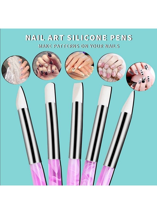 BQAN 5Pcs Nail Art Silicone Pens Acrylic Handle Gel Nail Art Carving Drawing Brushes - Image 4
