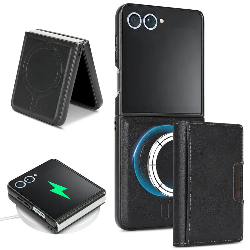 HuHa Case Cover For Samsung Galaxy Z Flip7 Kalebol Strong Magnetic MagSafe Tri-Fold Wallet Leather Phone Case(Black) - Image 1