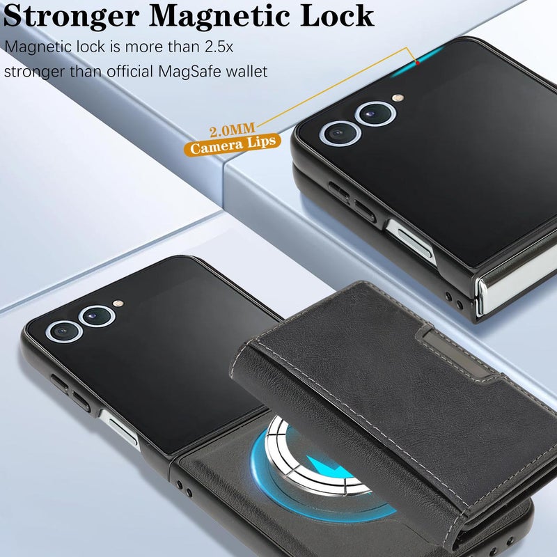 HuHa Case Cover For Samsung Galaxy Z Flip7 Kalebol Strong Magnetic MagSafe Tri-Fold Wallet Leather Phone Case(Black) - Image 5
