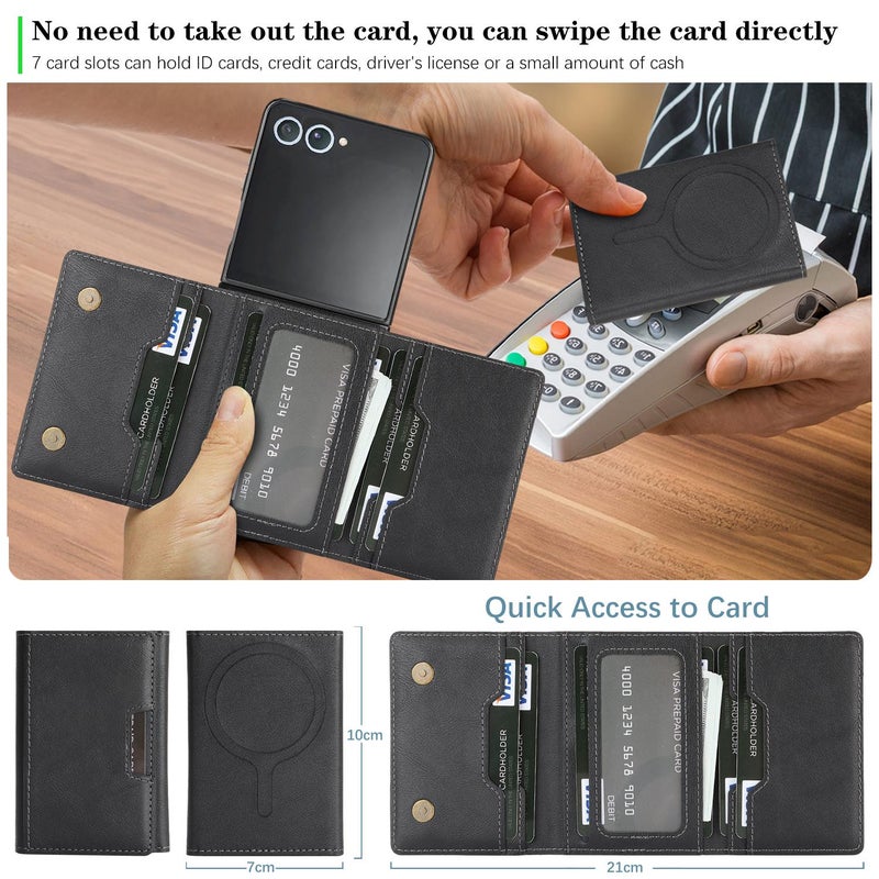 HuHa Case Cover For Samsung Galaxy Z Flip7 Kalebol Strong Magnetic MagSafe Tri-Fold Wallet Leather Phone Case(Black) - Image 3