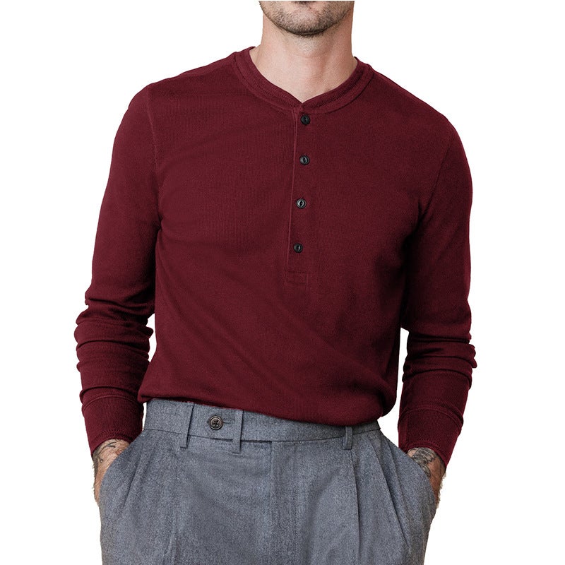 Men''s Long-sleeved T-shirt and Foreign Trade Men''s Henry Shirt Autumn Base Shirt Top - Image 1