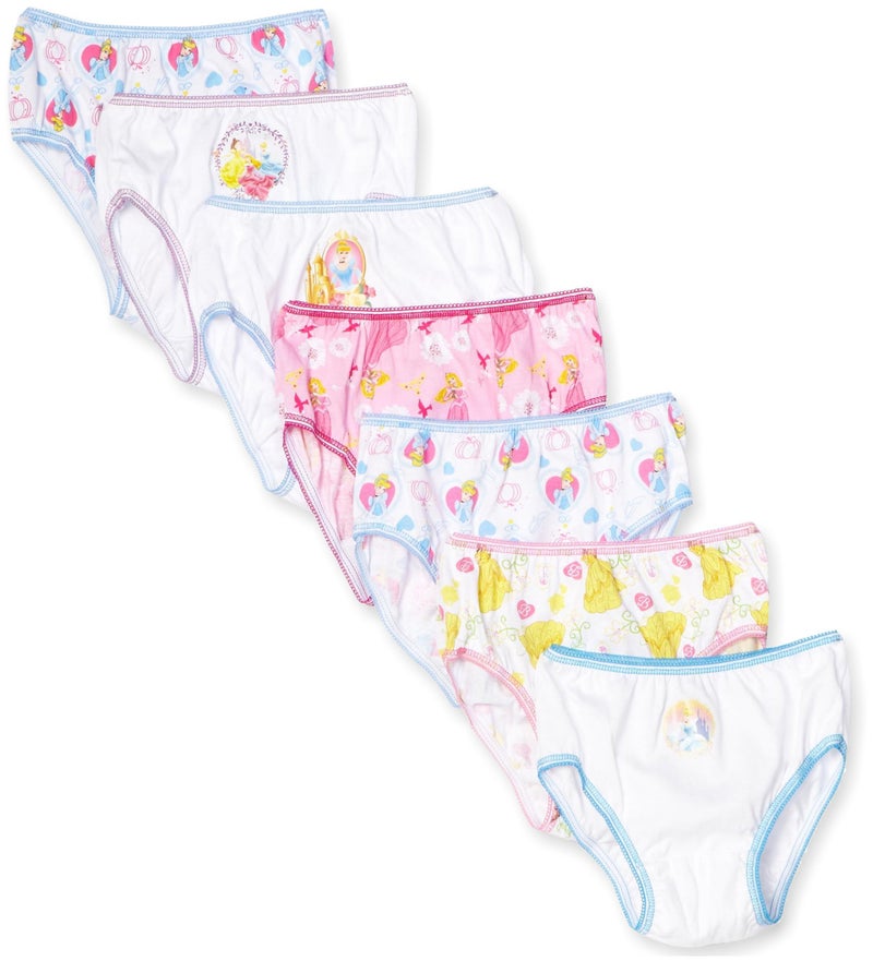 Disney Girls Princess Panty Multipacks With Favorites Cinderella, Belle, Ariel and more in Sizes 2/3T, 4T, 4, 6, 8, 7-Pack 100% Combed Cotton, 4