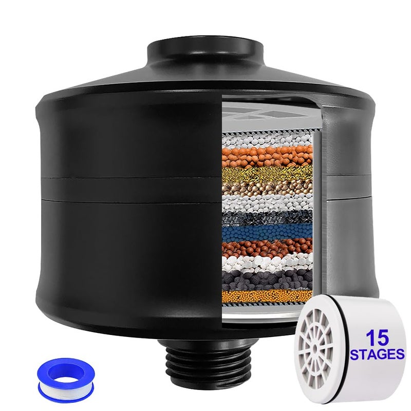 Matte Black Showerhead Filter 15 Stage Shower Filter for Hard Water Reduces Chlorine Softens Water Prevents Dry Skin