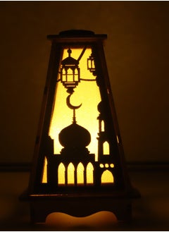 يوويل 2 قطعة فانوس رمضان خشبي رمضان مبارك ديكور ضوء فانوس ديكور العيد مصباح للاستخدام الداخلي والخارجي ديكور ضوء رمضان 13X8.5 سم  - Image 5