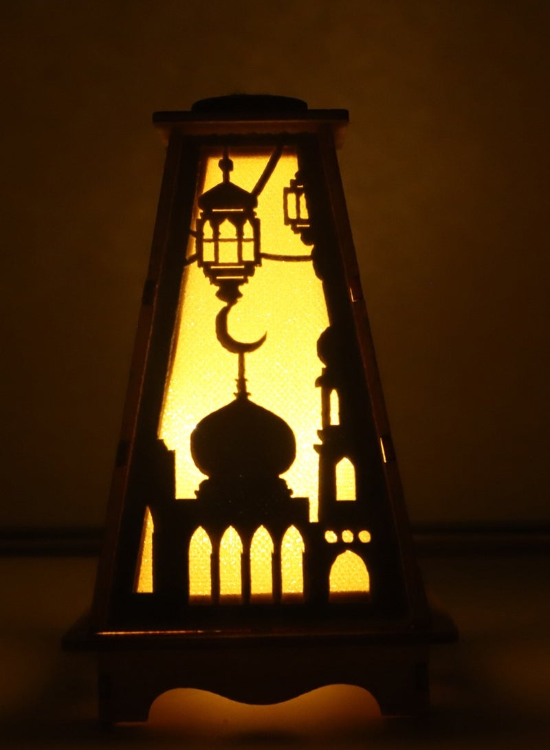 يوويل 2 قطعة فانوس رمضان خشبي رمضان مبارك ديكور ضوء فانوس ديكور العيد مصباح للاستخدام الداخلي والخارجي ديكور ضوء رمضان 13X8.5 سم  - Image 5