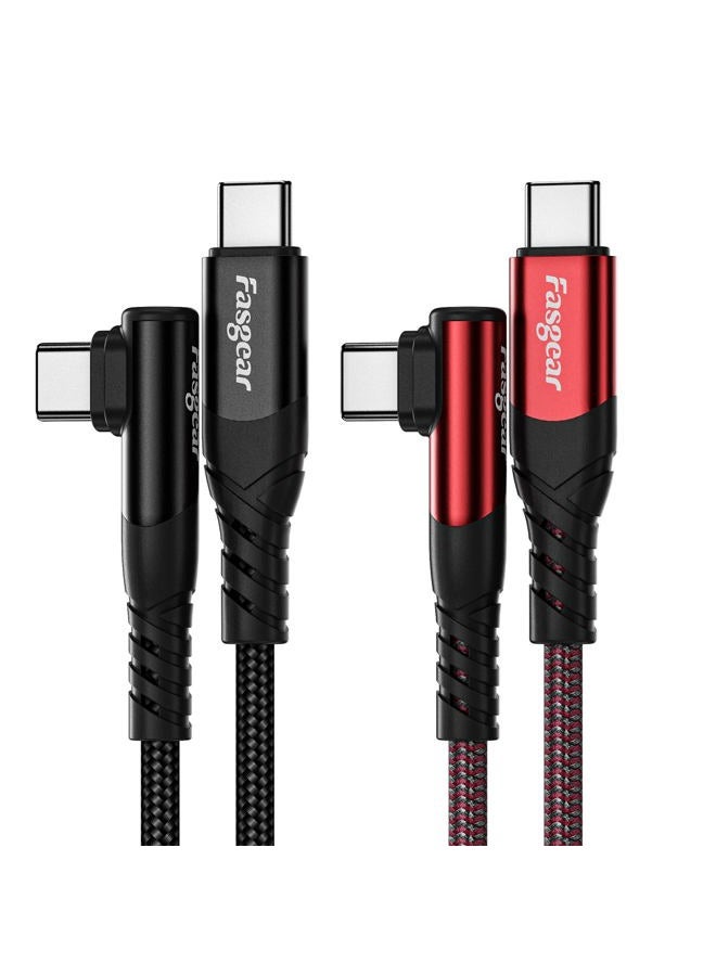 Fasgear USB C to USB C Cable 2 Pack 10ft 60W 3A Fast Charging Type C Charger Cord Braided Right Anlge Data Sync Compatible for PS5 Controller/Samsung S20/MacBook Air/iPad Mini 6/Pixel 6 Black&Red - Image 1