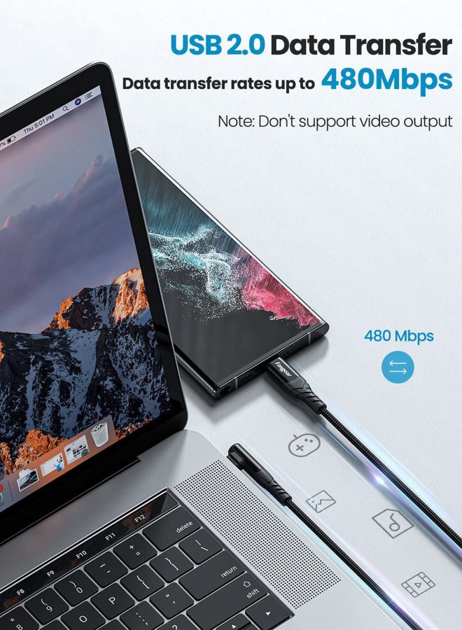 Fasgear USB C to USB C Cable 2 Pack 10ft 60W 3A Fast Charging Type C Charger Cord Braided Right Anlge Data Sync Compatible for PS5 Controller/Samsung S20/MacBook Air/iPad Mini 6/Pixel 6 Black&Red - Image 4