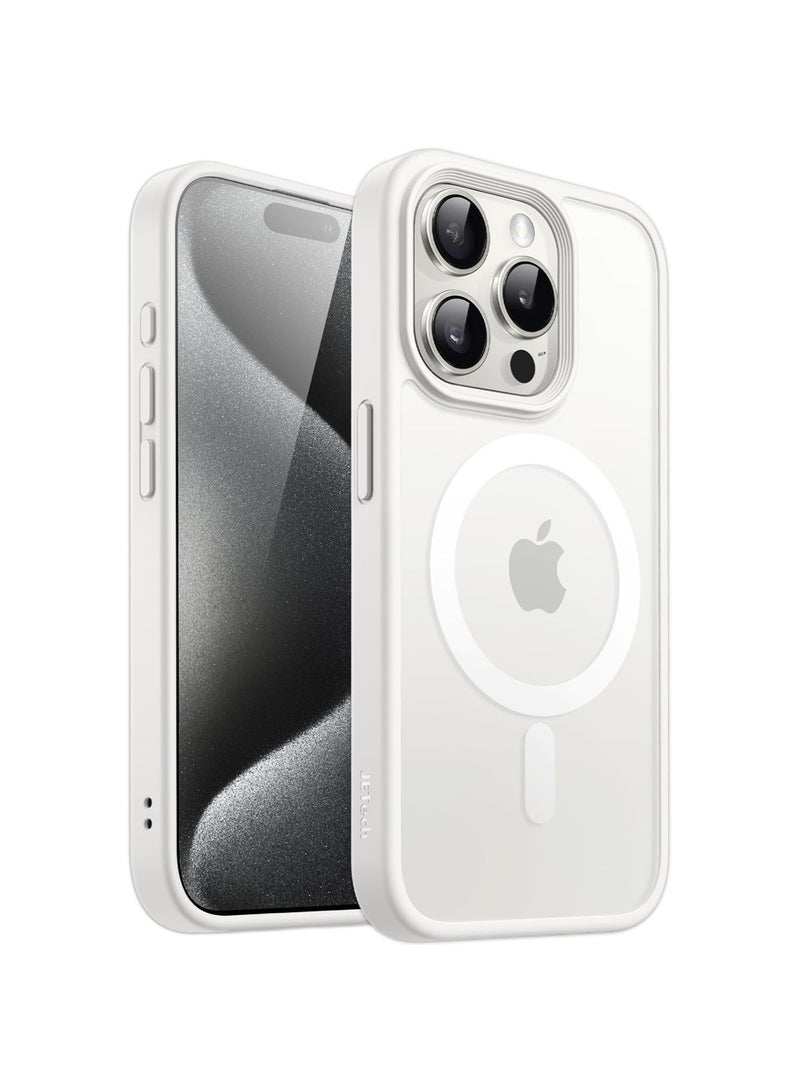 Denx Matte Magnetic case for iPhone 13 Pro , High Grade Drop Protection with Shockproof Strip, Translucent Matte Back Phone Case (White) - Image 1