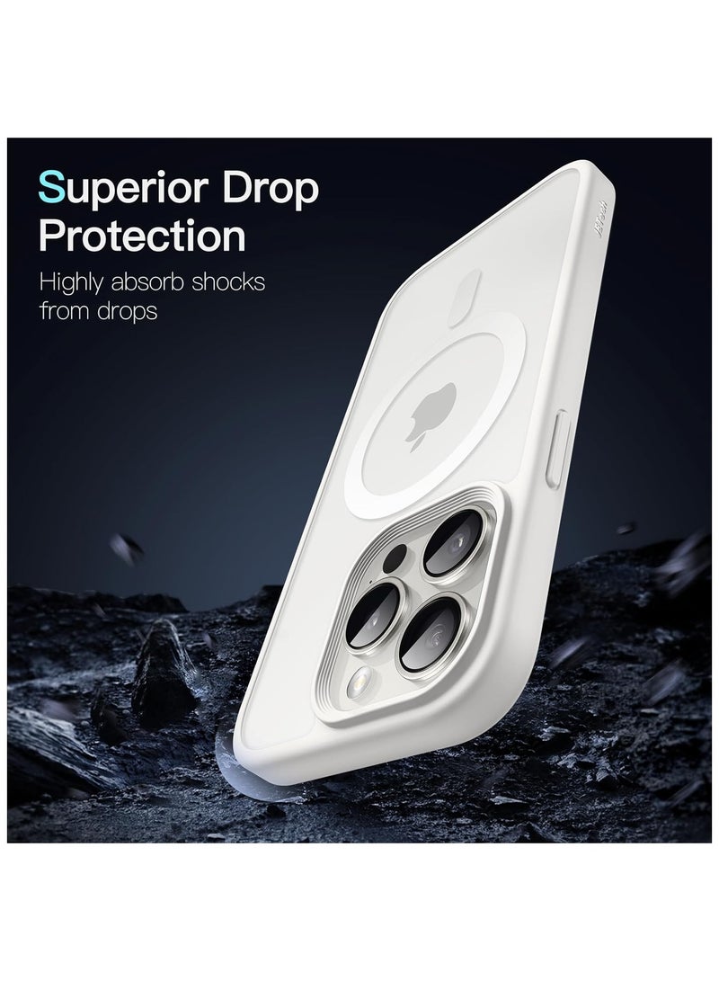Denx Matte Magnetic case for iPhone 13 Pro , High Grade Drop Protection with Shockproof Strip, Translucent Matte Back Phone Case (White) - Image 4