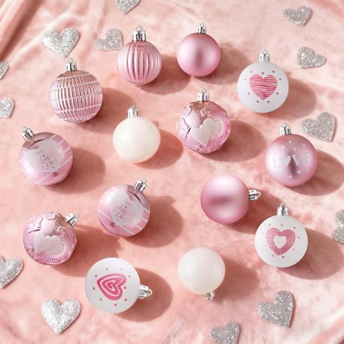 Wironlst Valentines Day Decorations, 21pcs Ball Shaped Valentine Ornaments for Tree, Xmas, Love Day and Wedding Anniversary Party (Pink) - Image 5