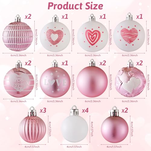 Wironlst Valentines Day Decorations, 21pcs Ball Shaped Valentine Ornaments for Tree, Xmas, Love Day and Wedding Anniversary Party (Pink) - Image 2