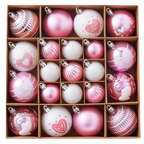 Wironlst Valentines Day Decorations, 21pcs Ball Shaped Valentine Ornaments for Tree, Xmas, Love Day and Wedding Anniversary Party (Pink) - Image 1