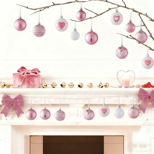 Wironlst Valentines Day Decorations, 21pcs Ball Shaped Valentine Ornaments for Tree, Xmas, Love Day and Wedding Anniversary Party (Pink) - Image 4