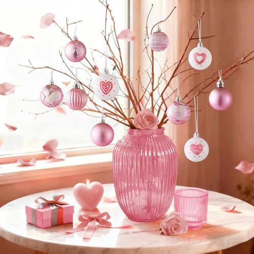 Wironlst Valentines Day Decorations, 21pcs Ball Shaped Valentine Ornaments for Tree, Xmas, Love Day and Wedding Anniversary Party (Pink) - Image 3