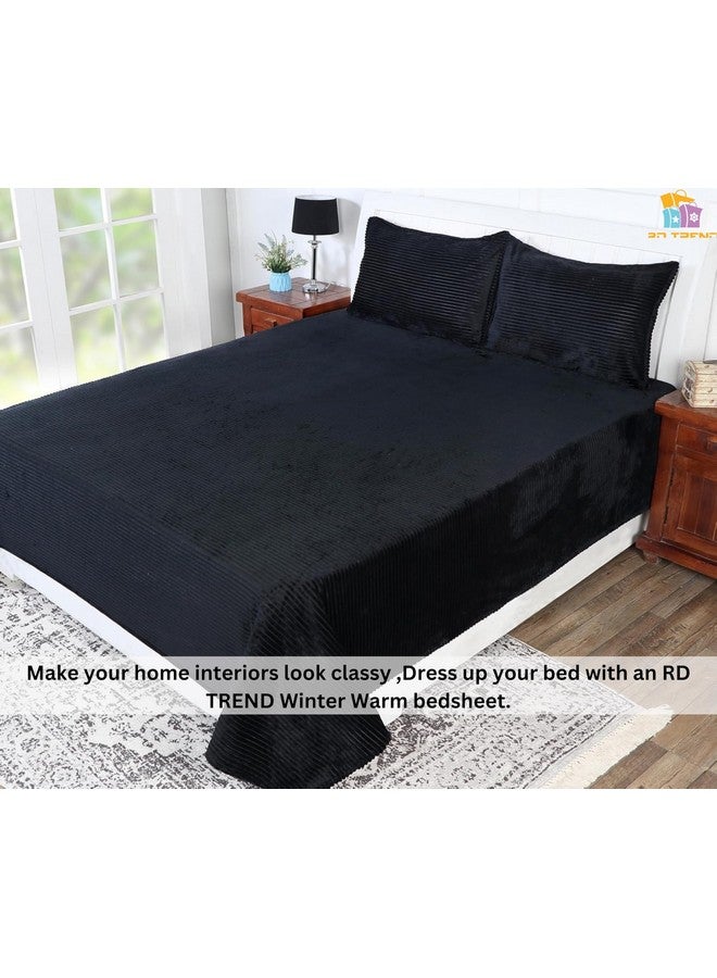 RD TREND 190 GSM Flannel Warm Bedsheets for Winter Double Flat Size (90 x 100 Inches) with 2 Pillow Cover Size (18x28 Inches) Color-Black, Striped - Image 5
