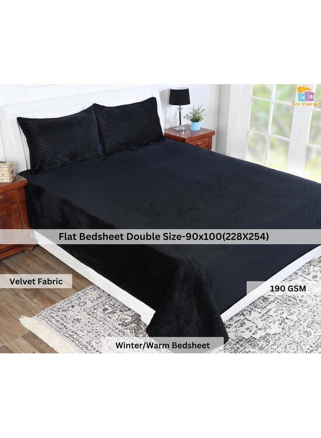 RD TREND 190 GSM Flannel Warm Bedsheets for Winter Double Flat Size (90 x 100 Inches) with 2 Pillow Cover Size (18x28 Inches) Color-Black, Striped - Image 2