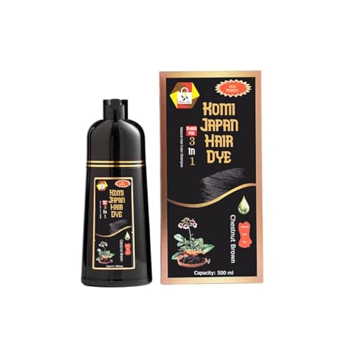 Komi Japan Authentic Japanese Hair Dye Shampoo – 500ml, Nourishing Formula with Argan Oil & Ginseng. Real Komi Japan Color Shampoo (Chestnut Brown) - Image 1