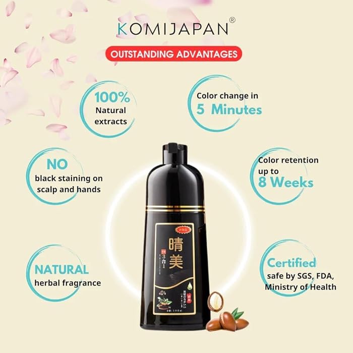 Komi Japan Authentic Japanese Hair Dye Shampoo – 500ml, Nourishing Formula with Argan Oil & Ginseng. Real Komi Japan Color Shampoo (Chestnut Brown) - Image 5