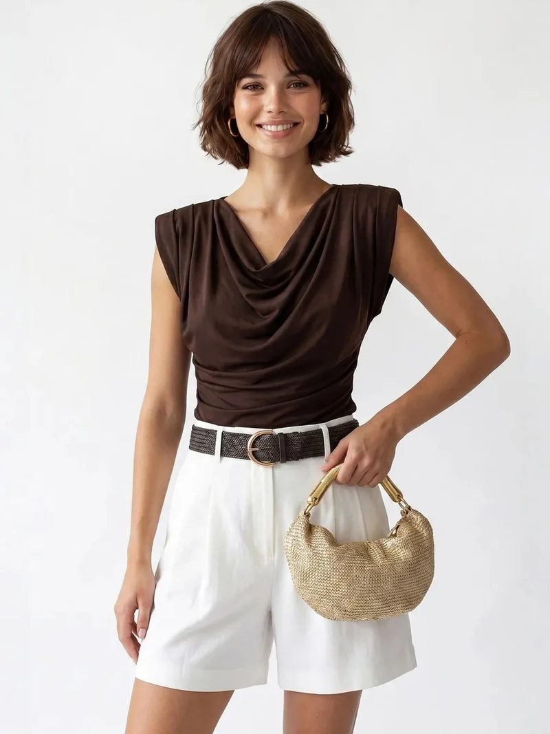 ميكسراي MIXRAY Sleeveless Cowl Neck Blouse