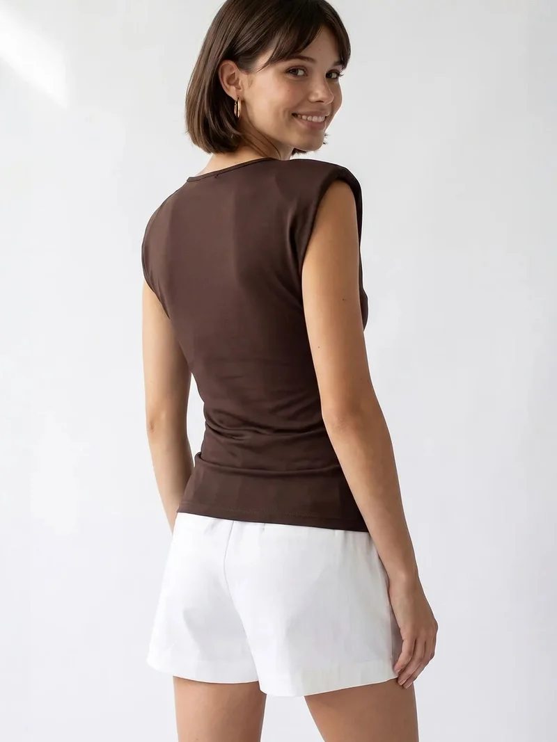 Mixray Coffee Brown MIXRAY Sleeveless Cowl Neck Blouse for Women | Best Price UAE