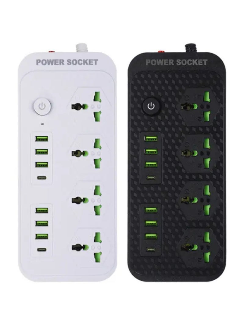 ماركة غير محددة وصلة توصيل متعددة المقابس عالمية | شريط طاقة بأربعة منافذ مع 6 منافذ USB و2 منافذ PD، وواقي من التيار الزائد، وكابل طاقة بطول3 متر - شاحن حائط ومحطة شحن | أسود  - Image 1