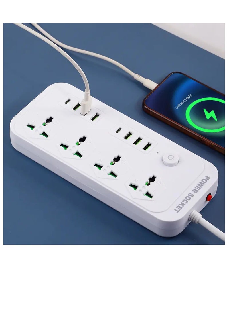 ماركة غير محددة وصلة توصيل متعددة المقابس عالمية | شريط طاقة بأربعة منافذ مع 6 منافذ USB و2 منافذ PD، وواقي من التيار الزائد، وكابل طاقة بطول3 متر - شاحن حائط ومحطة شحن | أسود  - Image 2