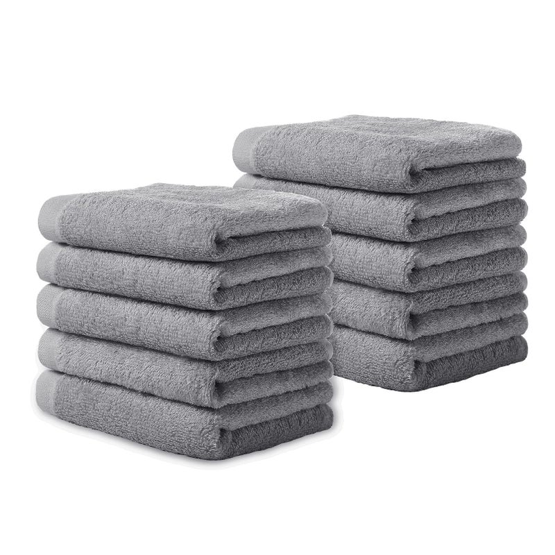 Yoofoss Luxury Washcloths Towel Set 10 Pack Baby Wash Cloth for BathroomHotelSpaKitchen MultiPurpose Fingertip Towels Face Cloths Light Grey