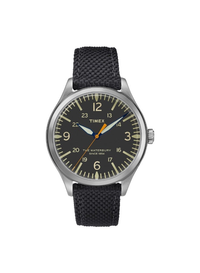 تيميكس ساعة TIMEX للنساء بهيكل من الفولاذ المقاوم للصدأ الفضي وسوار من القماش الأسود - Image 1