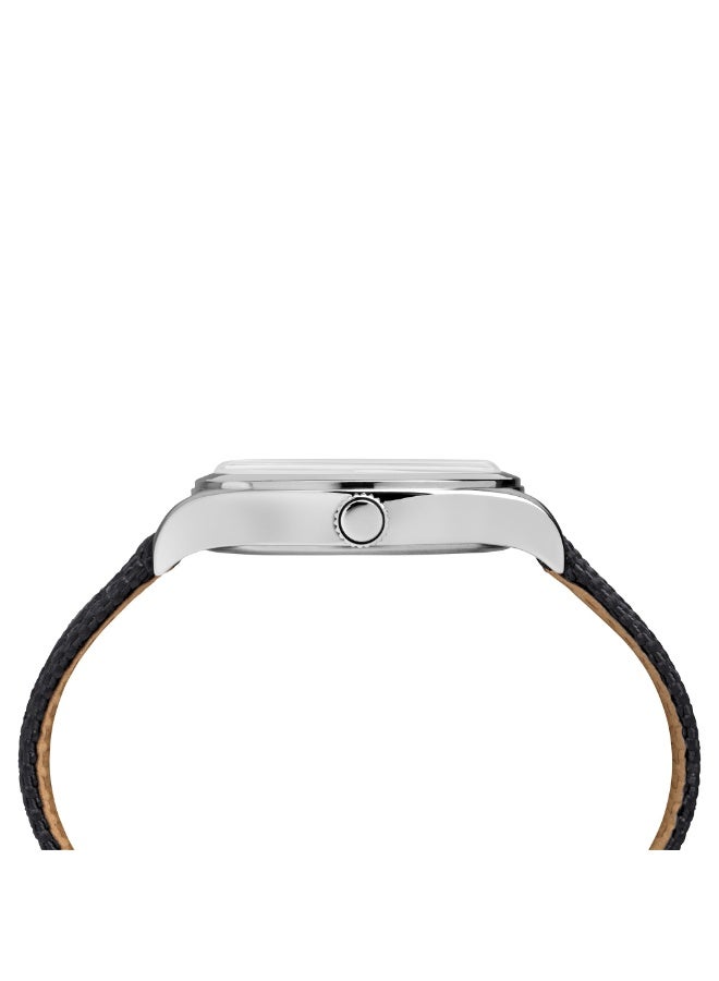 تيميكس ساعة TIMEX للنساء بهيكل من الفولاذ المقاوم للصدأ الفضي وسوار من القماش الأسود - Image 2