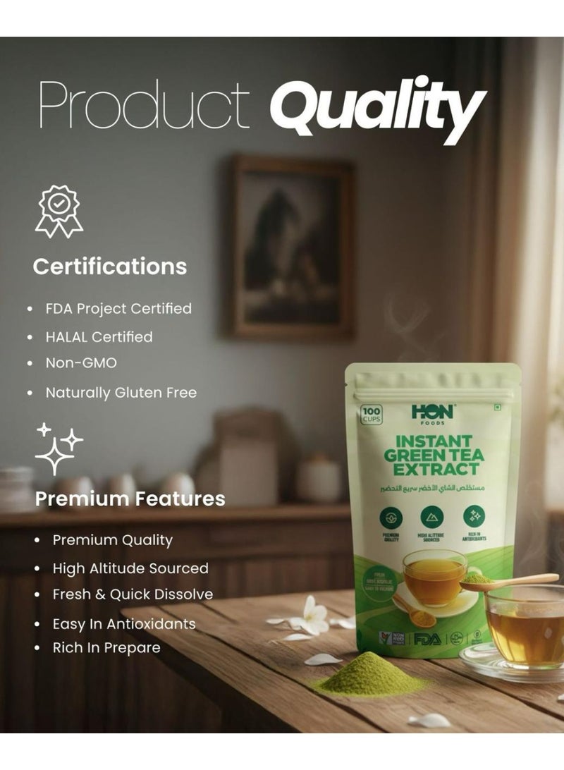 HON FOODS, Instant Green Tea, 100%  Green Tea Leaves, No Additives, Sugar Free Tea Powder, Fast & Easy Hot & Cold Water, Up to 100 Cups (8 Oz) - Image 4